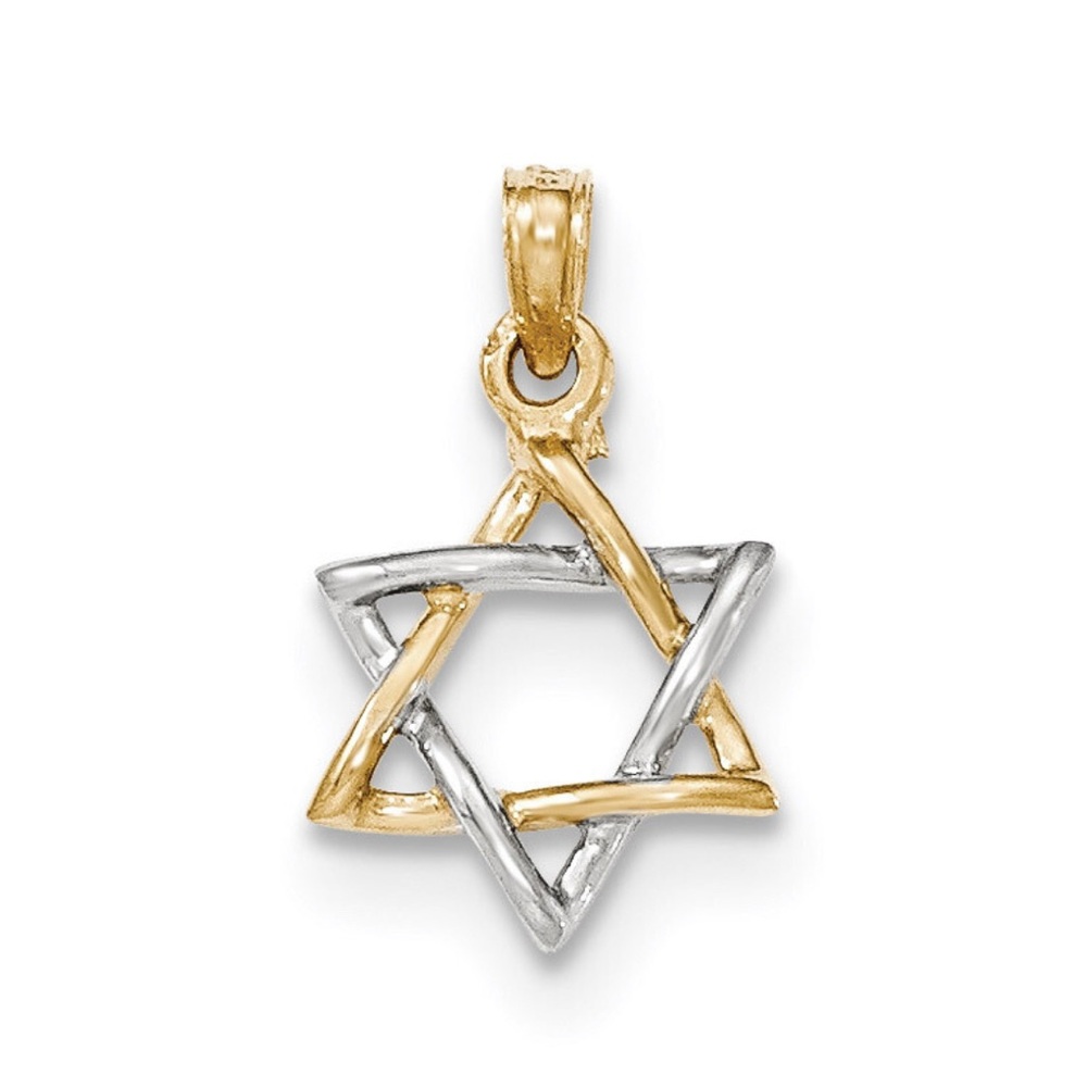 14k Real Gold Two tone Polished Star of David Pendant